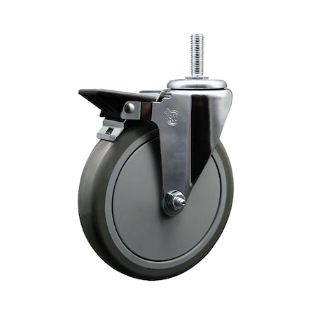 Service Caster 6 Inch Gray Polyurethane Wheel Swivel 34 Inch Threaded Stem Caster with Brake SCC SCC-TS20S614-PPUB-PLB-34212